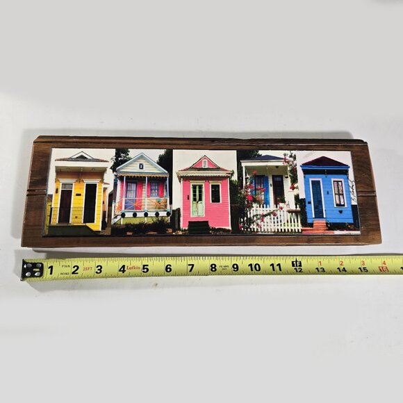 New Orleans Wall Art Shotgun Houses Architectural Handmade B Roberds NOLA 16x5.5 - Picture 6 of 9